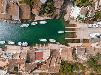 Aerial view of the fishing village in mallorca, spain.