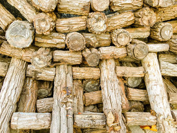 Full frame shot of stacked logs