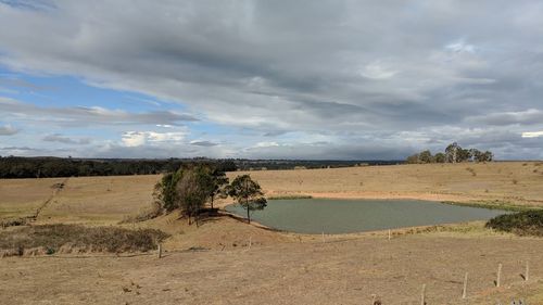 Scenic view of land against sky