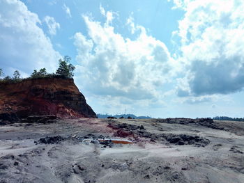 Rock formations on landscape against sky