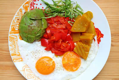 High angle view of food in plate on table