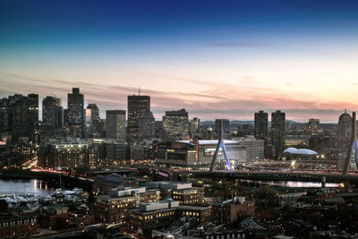 High angle view of city at dusk