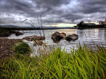 Scenic view of lake against sky