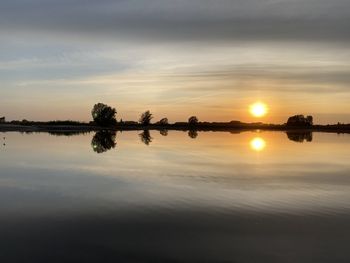 Scenic view of lake against sky during sunset