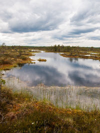 View of lake against cloudy sky