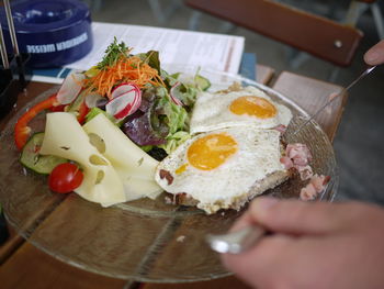 Close-up of breakfast served on table