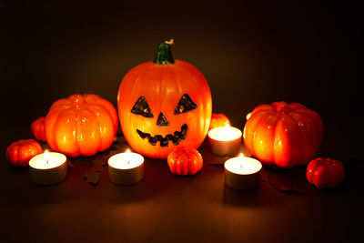 Pumpkins on illuminated pumpkin during halloween