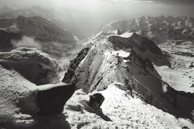 High angle view of snowcapped mountains