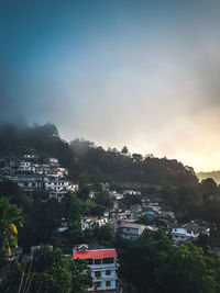 High angle view of townscape against sky