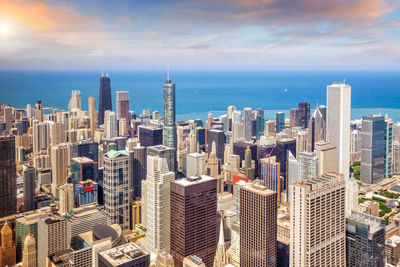 Aerial view of modern buildings in city