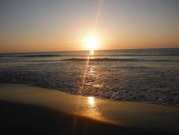 Scenic view of sea against clear sky during sunset