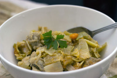 Close-up of noodles in bowl