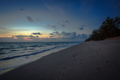 Scenic view of beach against sky during sunset