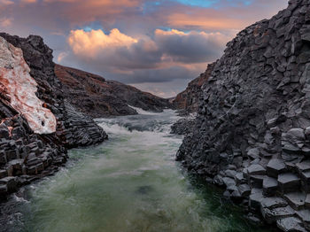 Epic view of the studlagil basalt canyon, iceland.