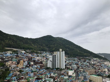 High angle view of townscape against sky