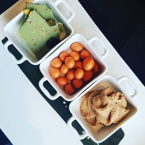 High angle view of breakfast on table