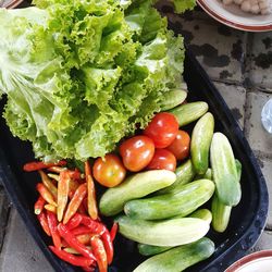 High angle view of vegetables on table