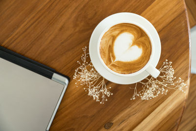 High angle view of coffee on table