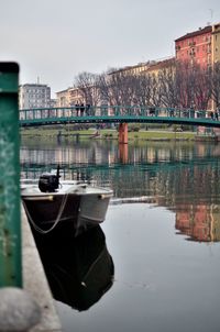 Reflection of building in river against sky