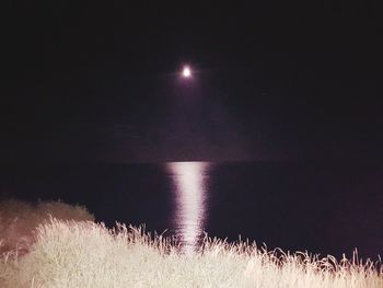 Scenic view of field against clear sky at night