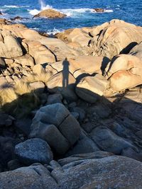 High angle view of rocks on shore