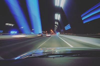 Light trails on road at night