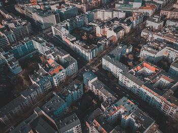 High angle view of buildings in city