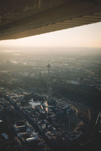 Sunset flight over cologne, germany