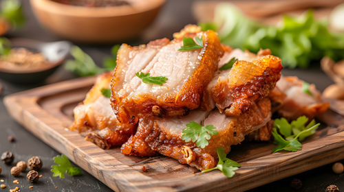 Close-up of food on cutting board