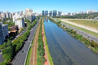 Aerial landscape of highway in the sunny day