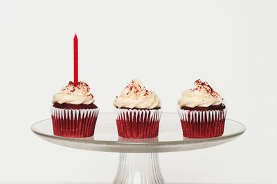 Close-up of cupcakes against white background