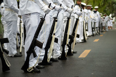  marine soldiers are seen with rifles during the brazilian independence parade 