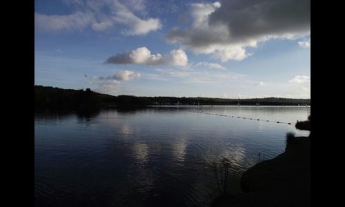 Scenic view of lake at sunset