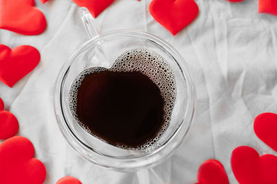 High angle view of coffee cup on table