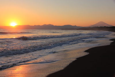 Scenic view of sea against sky during sunset