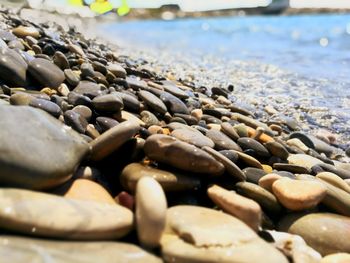 Close-up of pebbles at beach