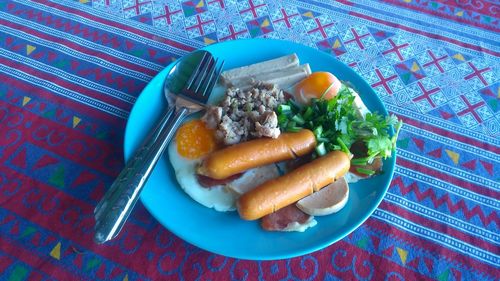 High angle view of food in plate on table