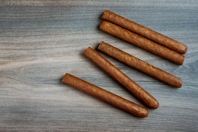 High angle view of cigarette on table