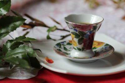 Close-up of drink served on table
