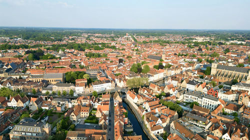 High angle view of townscape against sky