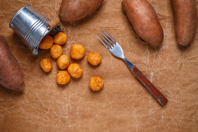 High angle view of food on table