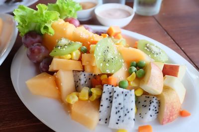 High angle view of food served in plate