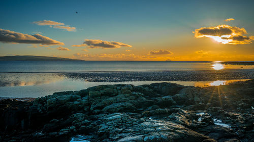 Scenic view of sea against sky at sunset