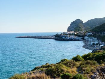 Scenic view of sea against clear sky