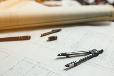 High angle view of pen on table