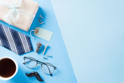 High angle view of eyeglasses on table