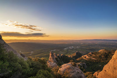 High angle view of landscape against sky during sunset