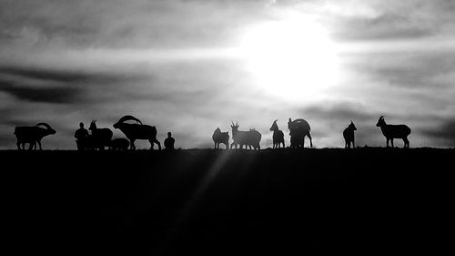 Silhouette of ibex and people