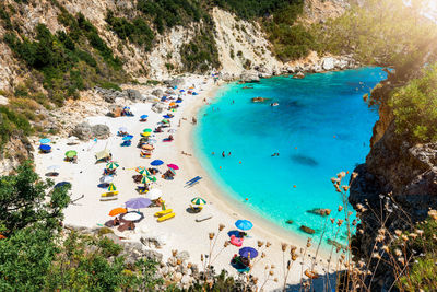 High angle view of people on beach