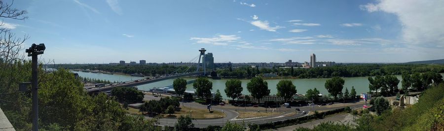 High angle view of cityscape against sky